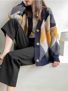 Kobiety swetry moda 2023 Tops Nowe kardigany Kobieta Winter High Luxury Rhombus Checkered Oversifised Women's Sweters Streetyolq