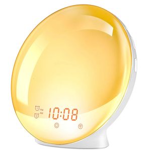 Acordar luz despertador com simulação de nascer do sol duplo alarmes rádio fm nightlight 7 cores sons naturais snooze 240118