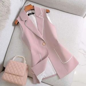 Mulher jaqueta colete outono rosa terno feminino branco listra casaco profissional tamanho grande chaleco mujer 240117