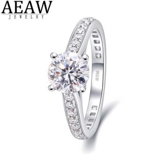 Band Rings def Color 0.8Carat 6mm Round Brilliant Cut CVD HPHT Lab Diamond Engagement Rhalo Style 2/3 Eternity Rfor Women 14k Gold J240118