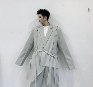 Men039s Suits Blazers Men 2 Pieces Set Asymmetric Design Ribbon Casual Suja Jacket Pant Male Women Fashion Show Blazer Coat 5545569