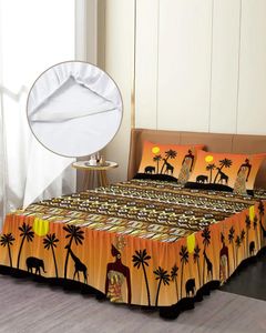 Gonna da letto Africa Sunset Donna Elefante Giraffa Copriletto elasticizzato con federe Coprimaterasso Set lenzuolo