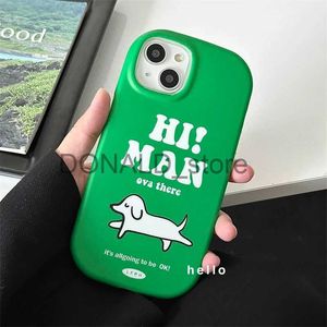 携帯電話のケース漫画面白い文字緑の電話ケースiPhone 14 13 12 11 Pro Max Oval Soap Animal Dog Soft Silicone Cover光沢のある少年シェルJ240118