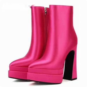 Boots Autumn Women Platform Ankel Womans Sexig Pointed Toe Zipper High Heels Shoes Ladies Chunky Botas Femininas 220901