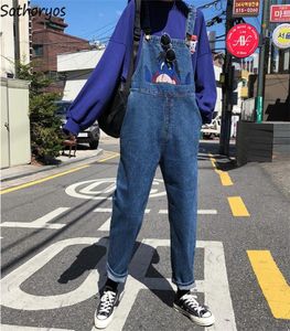 Jumpsuits Kobiety haft haft wysokiej talii duże kieszenie wolne jesień plamy damskie w stylu koreańsko -retro eleganckie body J190728614169