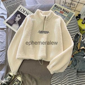 Erkek Hoodies Sweatshirts Erkeklerin Takipleri Sonbahar ve Kış Yeni Kuzu Yün Sweatshirt Kadın Modaya Düzenli Kalınlaştırılmış Gevşek Kapşonlu Kırpma Ceket Topephemeralew