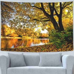 Arazzi Autunno Giallo Foresta Ruscello Paesaggio Arazzo Alberi di acero Foglie Appeso a parete Hippie Tapiz Decor Carpetsvaiduryd