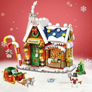 Blocos 1 conjunto de blocos de construção de modelo de casa de Natal DIY Santa Trenó Puzzle Montagem Tijolos Crianças Brinquedos Presentes de Natal Decoração de casavaiduryb