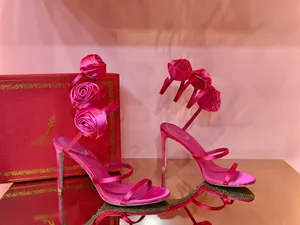 Rene Caovilla Floriane Heel Women Designer Sandals Rose Shine High Heels Dress Shoes Des Chaussuresピンクの贅沢なサンダルプロムデザイナーヒール9.5cm