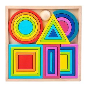 Sorteringsleksaker Montessori Rainbow Nesting Staping Tood Building Blocks Balance Game Art Geometric Creative Educational Toys Kids Gifts