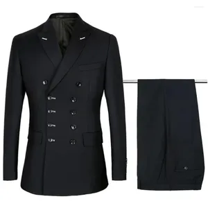 Men's Suits Fashion Black Men Suit Double Breasted Formal Business Wedding Tuxedos Custom Made Costume Homme 2 Pieces Jacket Pants