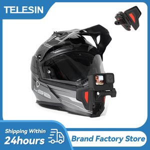 Capacetes Telesin Motorcycle Capacete Mount Strap Suporte Dobrável para GoPro Hero 11 10 9 8 DJI Ação 2 Insta360 Câmera Peças Ciclismo Shoot