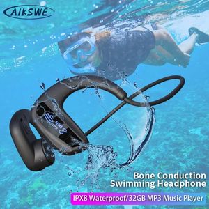 Hörlurar Aikswe Bone Conduct Swimming IPX8 Vattentät hörlurar Trådlös Bluetooth Earpone 32 GB Mp3 Musikspelare Diving Sport Headset
