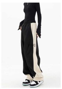 Calças de brim femininas moda 2023 preto y2k calças sweatpants mulheres retalhos solto cintura elástica calças largas perna casual primavera streetwearyolq