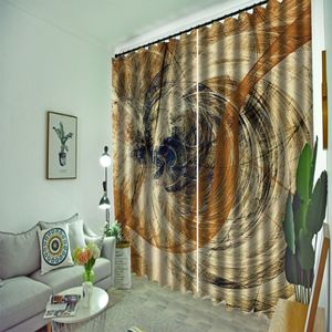 寝室のリビングルームフックの装飾のための窓カーテン美しいラインイエローカーテン3D印刷モダンファッションホームの装飾