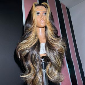 Blonde Highlight-Perücke, Echthaar, 13 x 4, gewellt, Lace-Frontal-Perücken, klebefrei, vorgezupft, HD-transparente Spitze, synthetische Lace-Front-Perücken, fertig zum Mitnehmen