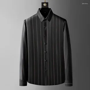 Men's Casual Shirts Luxury Golden Striped Business Men 2024 Autumn Long Sleeve Slim Social Party Formal Dress Streetwear Camisa