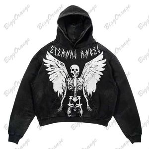 Men's Hoodies Sweatshirts New INS Punk Style Casual Wings Skull Head Sweater High Quality Printed Hoodie High Street Top for Men and Women y2k harajukuyolq