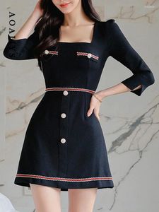 Casual Dresses Aoaiiys Dress For Women Chic Single Breasted Slit Cut Ladies Korean Fashion Elegant Comfortable Vestidos 2024