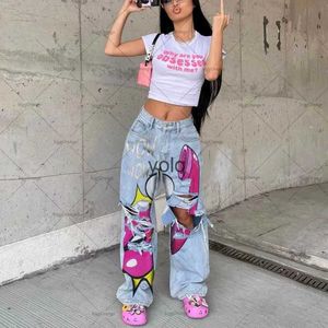 Kvinnors jeans amerikanska gotiska rippade anime överdimensionerade höga midja jeans kvinnors y2k street harajuku dragkedja lösa raka breda benbyxor mensyolq