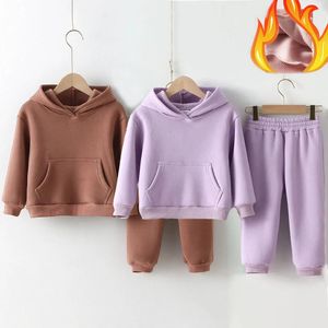 Winter Kinder Kleidung Kinder Anzug Warme Pullover Mädchen Fleece Hoodies Pullover Sweatshirt Hose Winter Mädchen Jungen Trainingsanzug Sportswear 240117