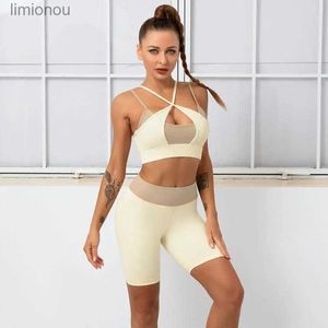 Active Sets Woman Yoga Pants Suit 2 Piece Set Women Workout Clothing Gym Yoga Shorts Set Fitness Sportswear Crop Top Sports Bra Leggings SetL240118