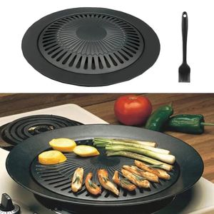 Round Nonstick Iron BBQ Pan Roasted Chicken Barbecue Plate Pans Tray Holder Home Kitchen Outdoor Camping Cooking Tools Cookware 240117