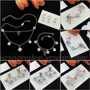 Fashion Women's Flower Designer Pearl Necklace Bracelet Earrings with Gift Box Xmas Gifts for Women
