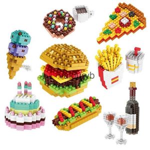 Bloklar mini yapı blokları gıda fast food 3D model tuğlalar diy burger kızartması şarap minyatür parçacık bulmaca ldren montaj oyuncak hediyesi vaiduryb