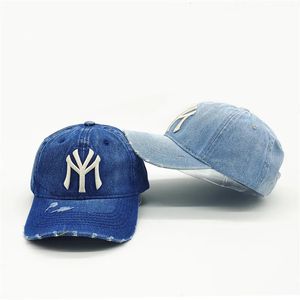 Dorośli mężczyźni swobodny vintage dżins My NY Hafdery Baseball Cap Woman Botton Sport Hap Hip Hop Golf Hats Gorros 240117