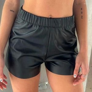 Shorts femininos cinessd harajuku ruched preto 2024 verão moda cor sólida espartilho calças de couro do plutônio elástico ws921