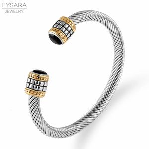 Fysara Luxury Braided Charm Open Cuff Cuff Men女性スタッカブルバングルジュエリークラシックステンレススチールヴィンテージ調整可能なブレスレット240117