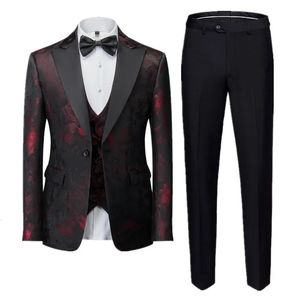 Męski bankiet biznesowy Jacquard Suit 3piece dżentelmen's Court Clothing Mężczyzna Party Prabia Dress Mężczyzna Blazers Pants kamizelka 240117
