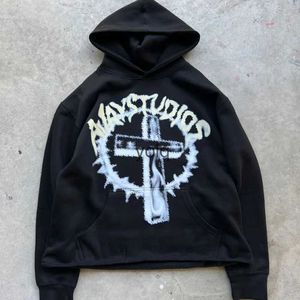 Herrtröjor tröjor vintage hiphop streetwear tröjor överdimensionerade y2k hoodies harajuku punk brev tryck gotiska kläder casual street sweatshirtyolq