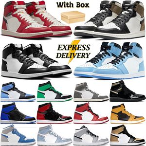 With Box 1 1s Basketball Shoes for Men Women Sneakers High Dark Mocha Leather Mens Trainers Black White UNC Toe University Blue Patent Bred Lucky Green Sports Sneaker