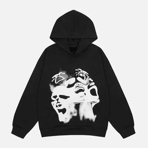 Herrtröjor tröjor hiphop lång ärm pullover grunge goth lös retro harjuku estetik punk y2k huva tröja goth casual hoodie topyolq