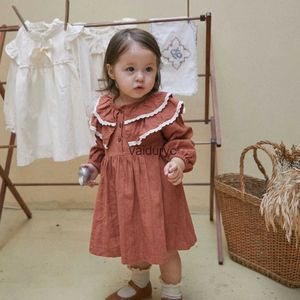 Mädchenkleider Frühling Herbst Neue Mädchen Langarm Kleid Nette Spitze Großer Revers Prinzessin Kind Kleinkind Casual Ldren Kleidung H240508