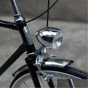 Cykelbelysning Hållbar LED Metal Chrome Retro Cykel Bicycle Front Fog Light Head Lamp Cycling Accessories Lights Drop Delivery Sports Outd DHHVQ