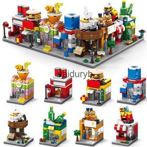 Blocks New DIY Restaurant Coffee Milk Tea Store Street View Food House Building Kit Girl