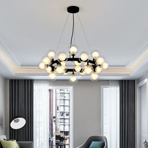 Lampadario a led 16/25 teste Lampadario moderno in oro nero lampada a sospensione rotonda in vetro bianco trasparente per lampade a sospensione Living Dine Room