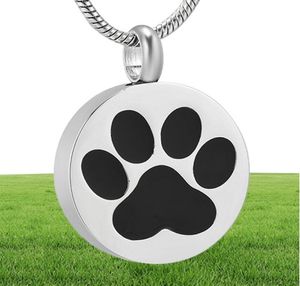 LKJ9738 DOGCAT PAW PRINT MEMORIAL URN SMYCKE ROUND ROINESLess Steel PET CREMATION Keepsake Pendant Necklace For Ashes9038996