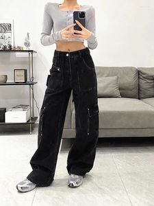 Jeans da donna 2024 Cyber Y2K Streetwear Multi tasche Pantaloni cargo larghi neri per uomo Abbigliamento dritto Pantaloni Hip Hop Lady Harajuku