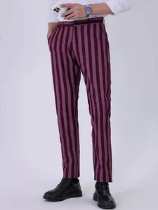 Spodnie męskie w paski zwykłych mężczyzn cztery sezony luźne proste moda biznesowa różowa elastyczna elastyczna formalna praca spodni