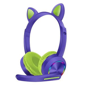 Наушники Новая беспроводная детская гарнитура Cat Ear B T 5.0, студенческие наушники с микрофоном, шумоподавлением, светодиодные музыкальные стереонаушники