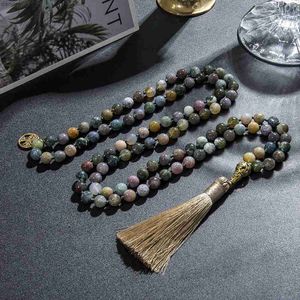 Hänghalsband 8mm indisk agat knuten 108 mala pärlor halsband meditation yoga bönpärlor japamala rosarinsmycken för män och kvinnor