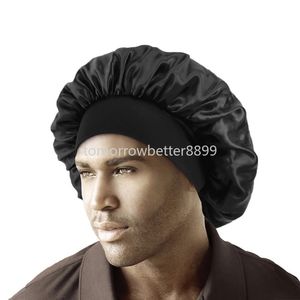 New Elastic Wide Edge Headband Nightcap Popular Fashion Satin Solid Color Sleepcap For Man Women Cancer Chemo Hat Hair Care Cap