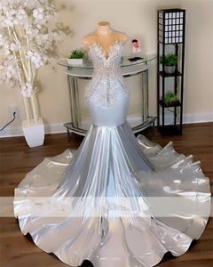 Sparkly Sier Diamonds Long Prom Dress 2024 Beads Crystals Rhienstones Glitter Birthday Party Plus Size aftonklänning Robe
