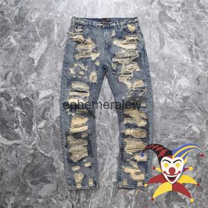 Men's Jeans Washed Damaged Embroidery Patches Vintage Denim Jeans Men Women Best Quality Pantsephemeralew1