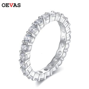 OEVAS 100% 925 Sterling Silver Sparkling 1 Row 3mm High Carbon Diamond Finger Rings For Women Top Quality Party Fine Jewelry 240117