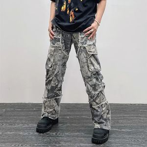 2023 Overalls Camouflage Y2K Fashion Baggy Flare Jeans Cargo Pants Men Clothing Straight Women Wide Leg Long Trousers Pantalones 240117